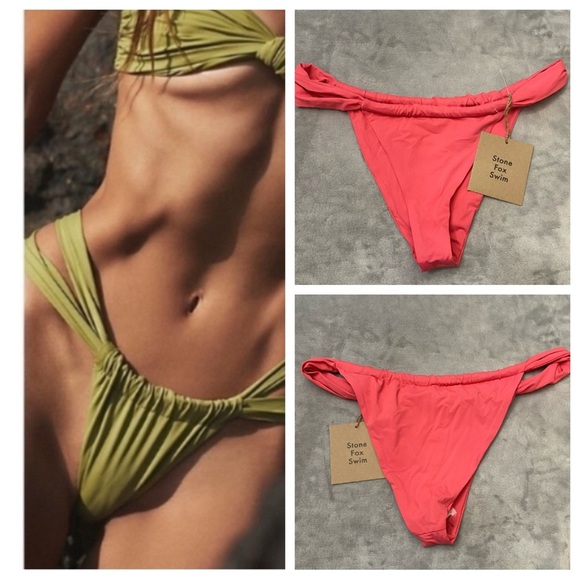 New! Stone Fox Swim Bijoux scrunch cheeky bottoms coral pink 4665 - Picture 1 of 8
